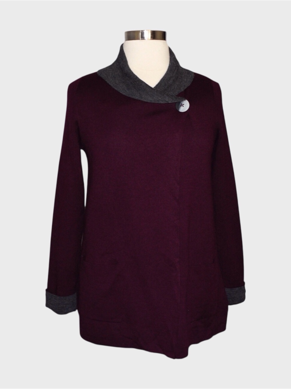 Jones & Co Colorblock Asymmetrical Collar Tunic Sweater